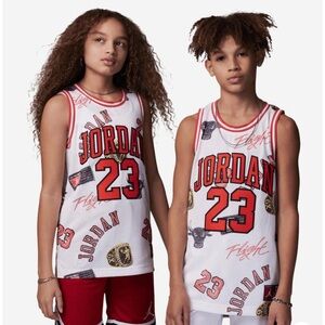 Jordan 23 Boys Mesh Jersey Bulls Rings Graphic Tank Top White Red NWT M